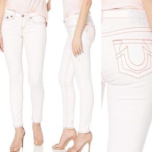 True Religion Big T Peach Halle White Skinny Jeans